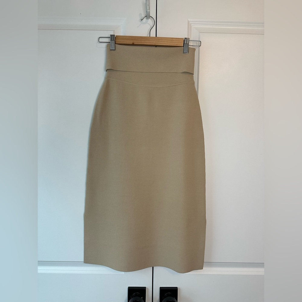 MM Lafleur The Harlem Skirt - Jardigan Knit Stretch High-Rise Pencil Sz S Latte